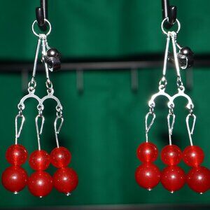 Handmade Clip-On Earrings - BEAUTIFUL 12 Multi-Sized Red Marble - CFH 33